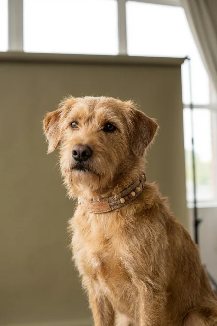 Perro luciendo un collar de materiales naturales y sostenibles