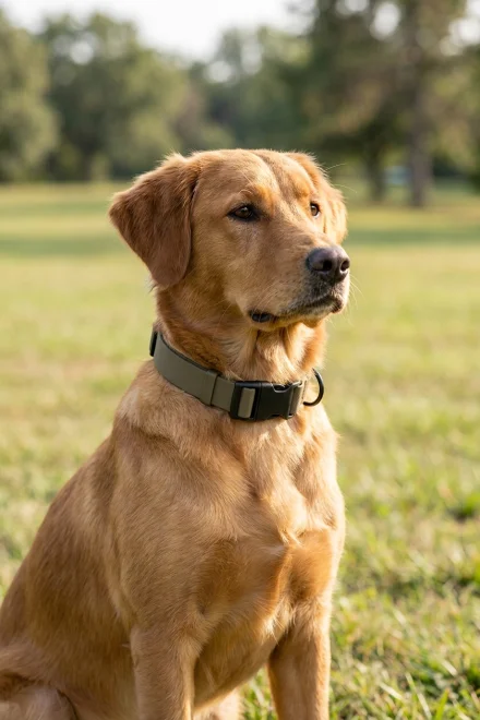 Dog with biothane collar and plastic buckle