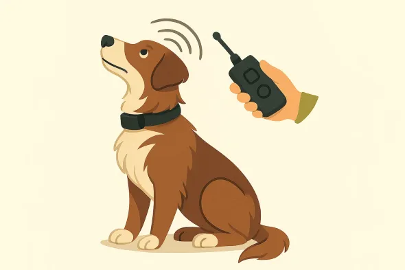 Perro siendo adiestrado con diferentes tipos de collares: eléctrico, vibración y sonido