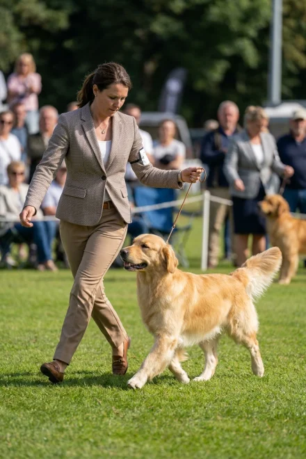 Professional handler guiding a dog in the ring with a show lead