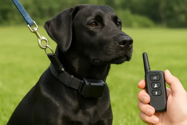 Perro con collar de adiestramiento puesto