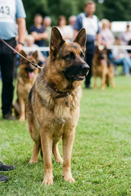 Perro con collar reglamentario en competición