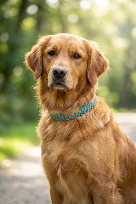 Perro luciendo un collar de color vibrante resaltando su pelaje