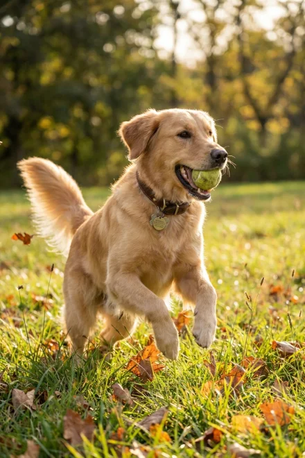 Dog playing in the park with its collar and tags well secured