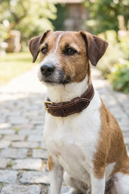 Perro llevando un elegante y resistente collar de cuero