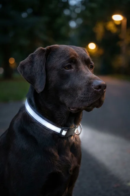 Collar con bandas reflectantes en condiciones de poca luz