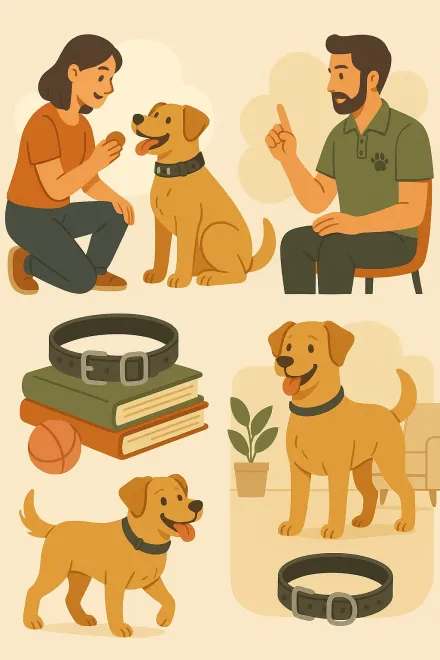 Owner training their dog safely with a training collar