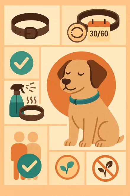 Owner putting a pheromone collar on their dog