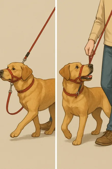 Dog wearing a Halti collar during a walk