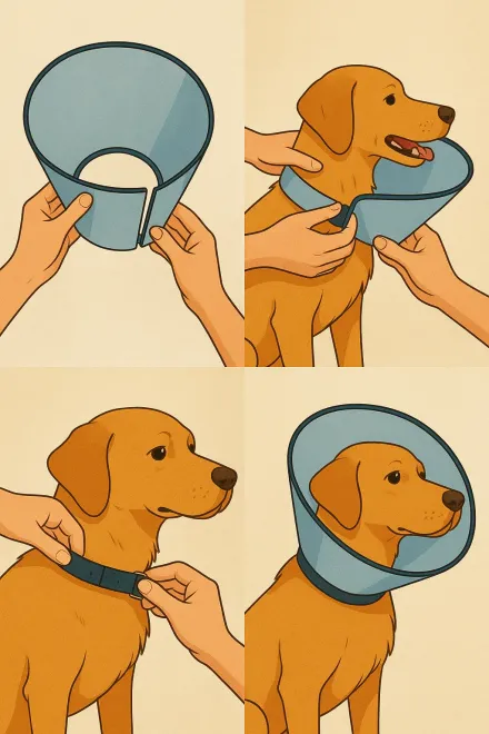 Veterinarian putting Elizabethan collar on a cat