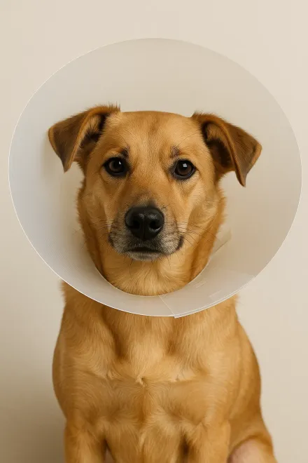 Dog with Elizabethan collar after surgery