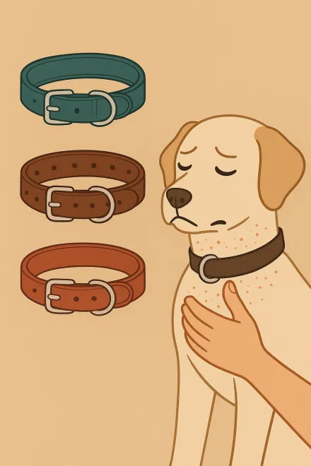 Dueño eligiendo un collar hipoalergénico para su perro con piel sensible