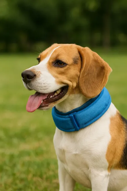 Person putting a cooling collar on their dog
