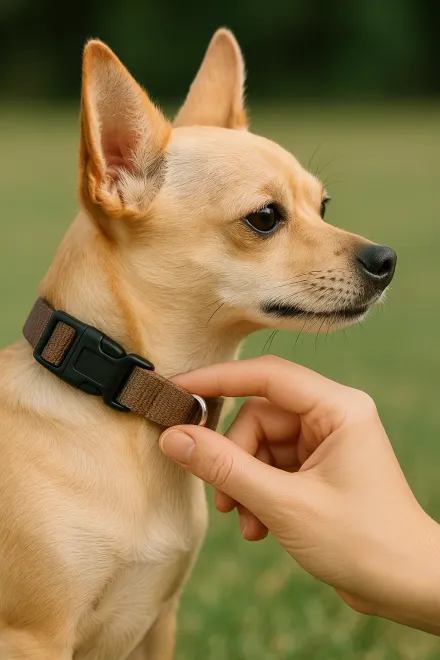 Perro con un collar correctamente ajustado mostrando comodidad y seguridad