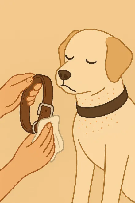 Persona limpiando el collar de su perro para evitar irritaciones