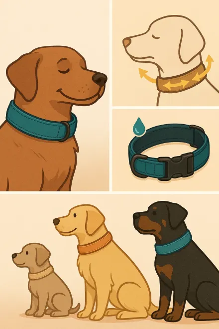 Medium dog wearing a red padded collar at the park