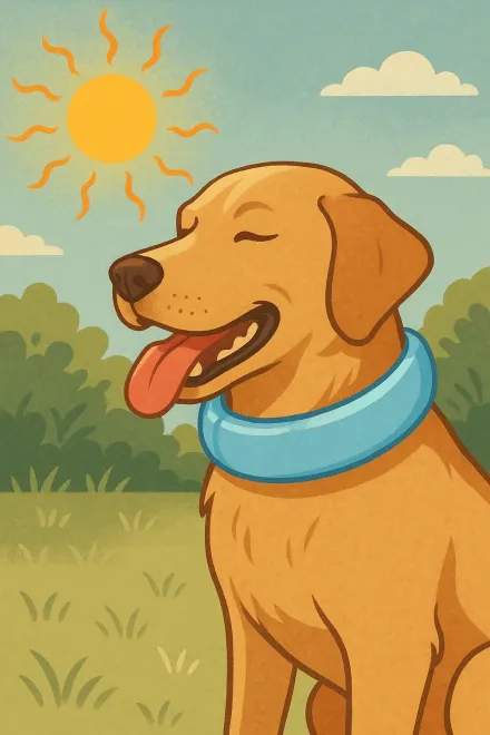 Blue cooling collar fitted on a medium dog
