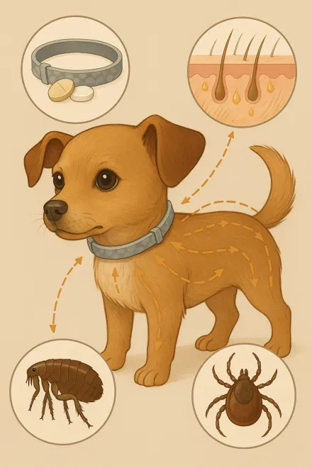 Diagram showing how the Seresto collar works for small dogs